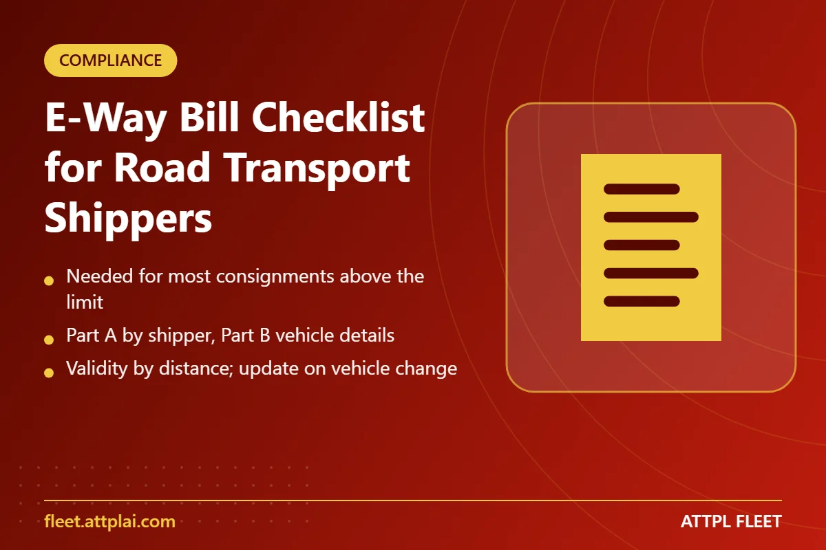 E-Way Bill Checklist for Road Transport Shippers - key points